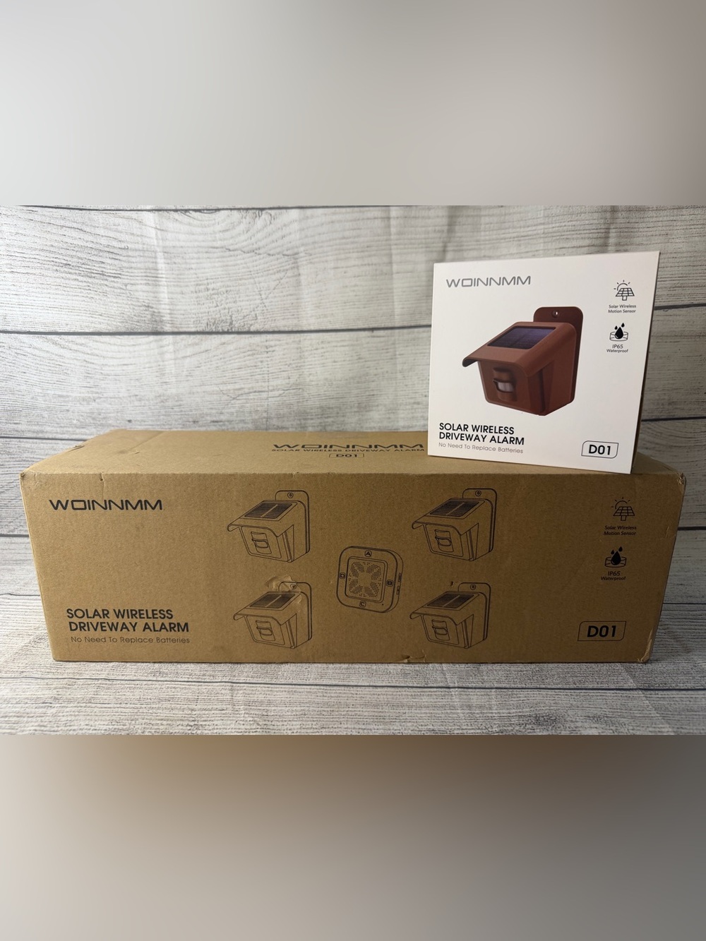 WOINNMM Solar Wireless Driveway Alarm - Brown (D01) Set of four